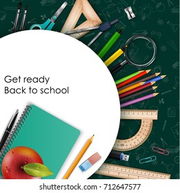 Vector illustration of Welcome back to school with school supplies