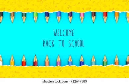 Vector illustration of Welcome back to school with colored pencils