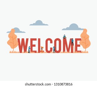 vector illustration Welcome Big Word Presentation flat cartoon style