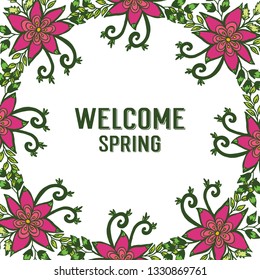 Vector illustration welcome card with leaf floral frame pattern hand drawn