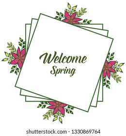 Vector illustration welcome card with leaf floral frame pattern hand drawn