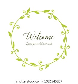 Vector illustration welcome card writing with floral frame decorative hand drawn