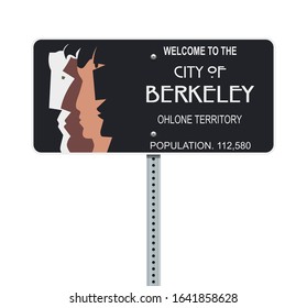 Vector illustration of the Welcome to the City of Berkeley black road sign