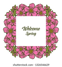 Vector illustration welcome greeting card with green leaf flower frame hand drawn