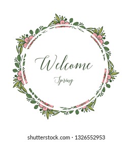 Vector illustration welcome lettering with floral frame hand drawn