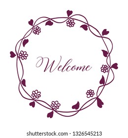 Vector illustration welcome lettering with rose red flower frame hand drawn
