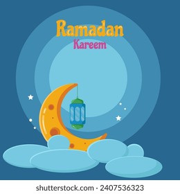 Vector illustration welcome ramadan kareem moon with lantern