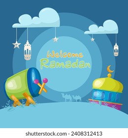 Vector illustration welcome ramadan night with beautifull scene