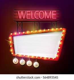 Vector illustration of Welcome signboard retro style with light frame