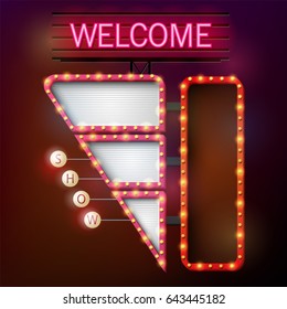 Vector illustration of Welcome signboard retro style with light frame
