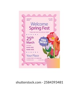 Vector illustration of welcome spring fest flyer poster template design