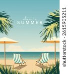 Vector illustration. Welcome to summer, poster, banner, postcard, vertical banner. Summer landscape, sea, rest. Modern design. Tourism, vacation.