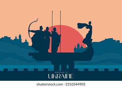 Vector illustration, Welcome to Ukraine. Kyiv. Design for poster, banner, website interface design, landing page, travel postcard, background.