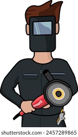 Vector illustration of a welder character in 2D flat style. Ideal for use in various digital and print projects related to construction, engineering and educational purposes.