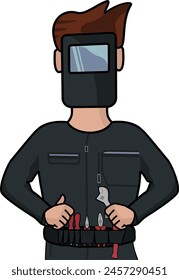 Vector illustration of a welder character in 2D flat style. Ideal for use in various digital and print projects related to construction, engineering and educational purposes.