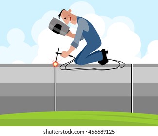 Vector illustration of a welder on pipe 