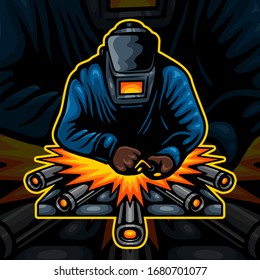 Vector Illustration Of Welder At Work