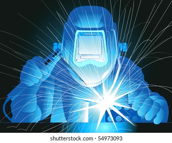 Vector illustration of a welder at work