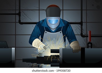 A vector illustration of welder working on a machine