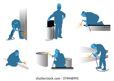 Vector illustration of a welders silhouettes set