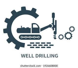 Vector illustration of the well drilling logo, icon, and sign. Web, tractor.