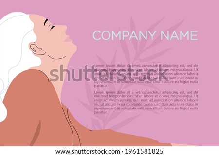 Vector illustration of Well Groomed older Women with long beautiful hair. Happy eldery day. Portrait of A successful older Lady smiling, relaxing. Old age and physical beauty. Positive aging