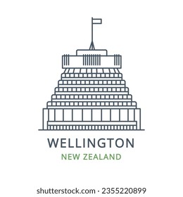 Vector illustration of WELLINGTON in the country of NEW ZEALAND. Linear icon of the famous, modern city symbol. Cityscape outline line icon of city landmark on a white background. 