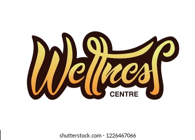 Vector Illustration of Wellness text for logotype. Wellness badge, tag and icon. Spa hotel card / sign board / banner template /typography poster. Modern calligraphy, background, lettering. EPS 10 