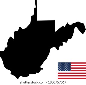 vector illustration of West Virginia map with American flag