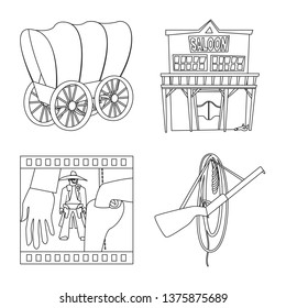 Vector illustration of western and american icon. Collection of western and farm stock symbol for web.
