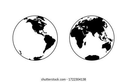 Vector illustration of Western and Eastern Hemispheres of planet Earth, silhouettes of continents. Eurasia, America, Africa, Australia, Antarctica