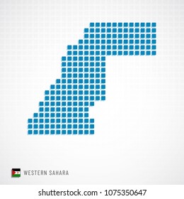 Vector illustration of Western Sahara map dotted basic shape icons and flag