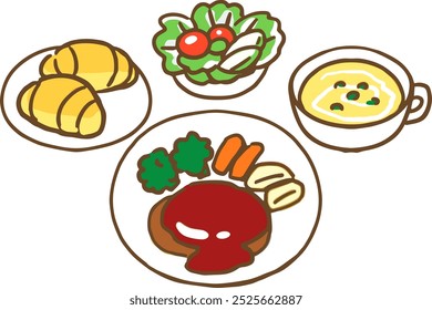 Vector illustration of Western set of hamburger steak