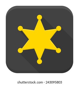 Vector illustration of western sheriff star. Flat app square icon with long shadow.