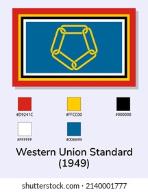 Vector Illustration of Western Union Standard (1949) flag isolated on light blue background. Illustration Western Union Standard flag with Color Codes. As close as possible to the original.