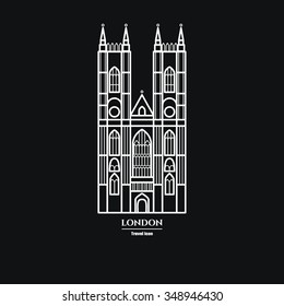 Vector Illustration of Westminster Abbey Icon Outline for Design, Website, Background, Banner. Travel Britain Landmark Element Silhouette Template for Tourism Flyer