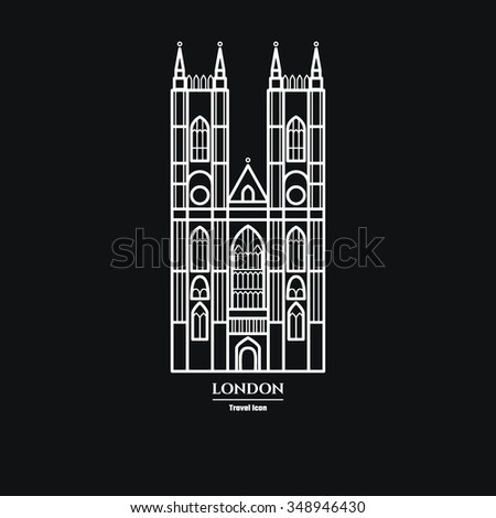 Vector Illustration of Westminster Abbey Icon Outline for Design, Website, Background, Banner. Travel Britain Landmark Element Silhouette Template for Tourism Flyer