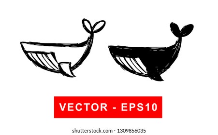 Vector Illustration of Whale Animal. Isolated flat line and silhouette of sign, symbol, or objects for graphic design. 