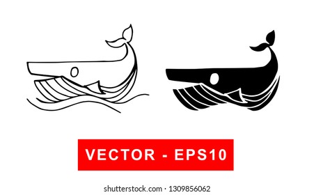 Vector Illustration of Whale Animal. Isolated flat line and silhouette of sign, symbol, or objects for graphic design. 
