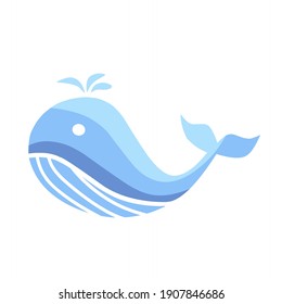 vector illustration of a whale in blue color.  illustration for sea animal, nature.  flat minimalist design eps 10.