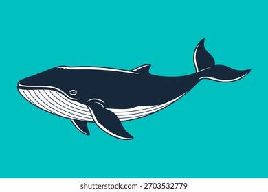 Vector illustration of a whale, calm movement in the ocean.