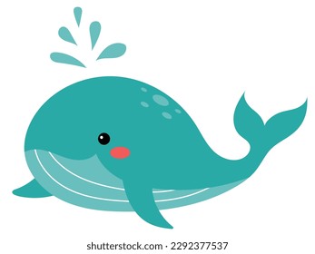 Vector illustration of a whale cartoon. Cute and beautiful hand drawn whale. Sea animal vector illustration.