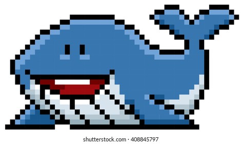 Vector illustration of Whale cartoon - Pixel design