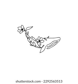 vector illustration of whale with flowers concept