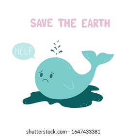 Vector illustration with whale and lettering. Save the Earth.