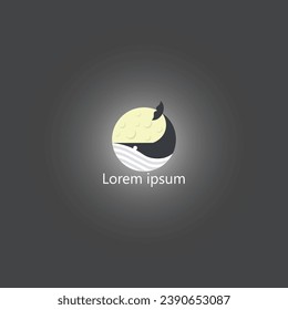 vector illustration of a whale logo with a moon background