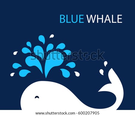 Vector illustration whale on dark background. Logo design template fountain and drop. Abstract original simple illustration for print, web. Layout for posters, flyers and banner.