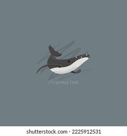 Vector illustration of a whale. Scandinavian colors. Underwater world, Marine life. Save the ocean. World whale day