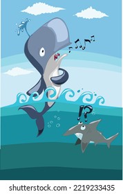 ilustración vectorial de ballena y tiburón