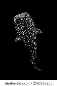 Vector Illustration of a Whale Shark Created with Dots on Black and White Background